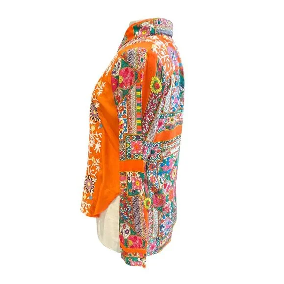 Bohemian Floral & Paisley Embroidered Shirt - All About Her S - Viscose Orange & - Picture 2 of 9